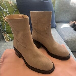 Stuart Weitzman Beige Suede Ankle Boots with Block Heel